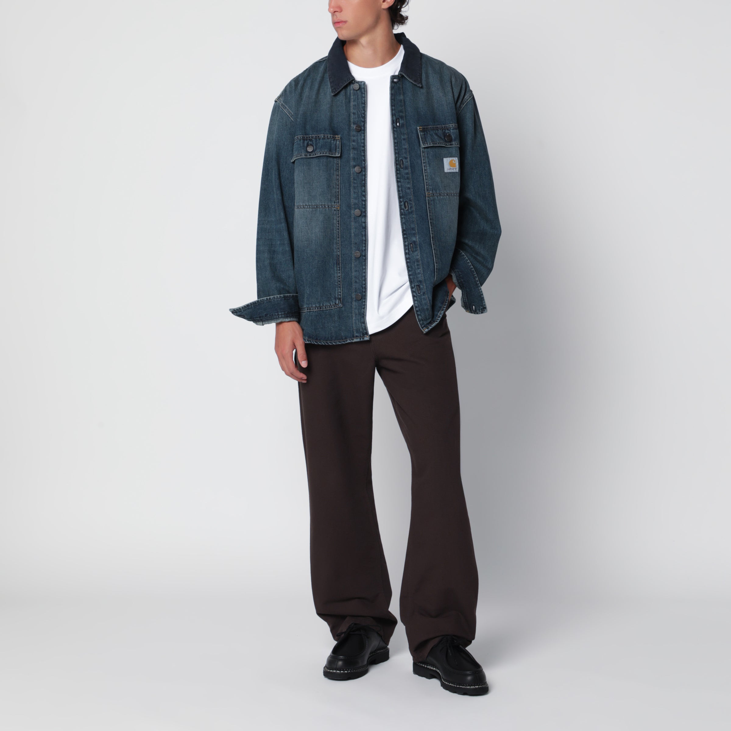 Carhartt WIP Giacca-camicia Oakland blu in denim di cotone, view 2
