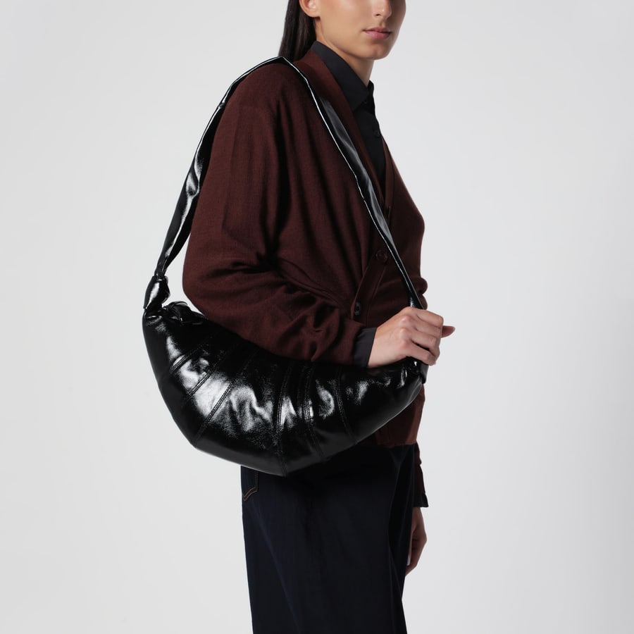 Lemaire Croissant bag media nera in cotone rivestito, view 2