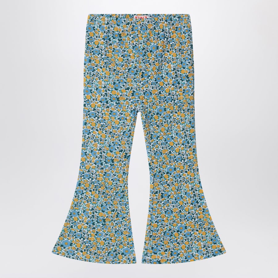TINY COTTONS Pantaloni azzurri con stampa floreale in cotone