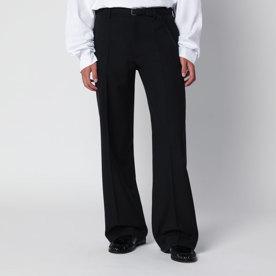 Dries Van Noten Pantaloni con cintura neri in lana