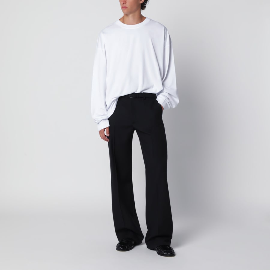 Dries Van Noten Pantaloni con cintura neri in lana, view 2