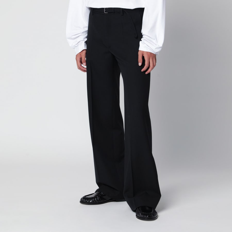 Dries Van Noten Pantaloni con cintura neri in lana, view 3