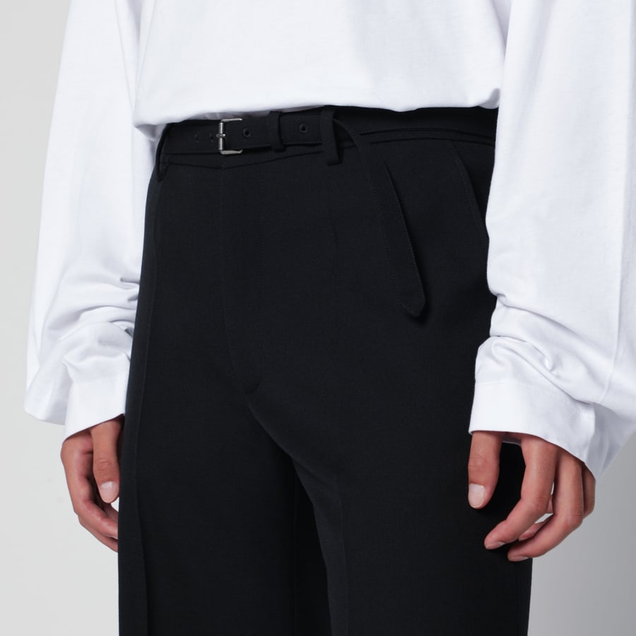 Dries Van Noten Pantaloni con cintura neri in lana, view 5