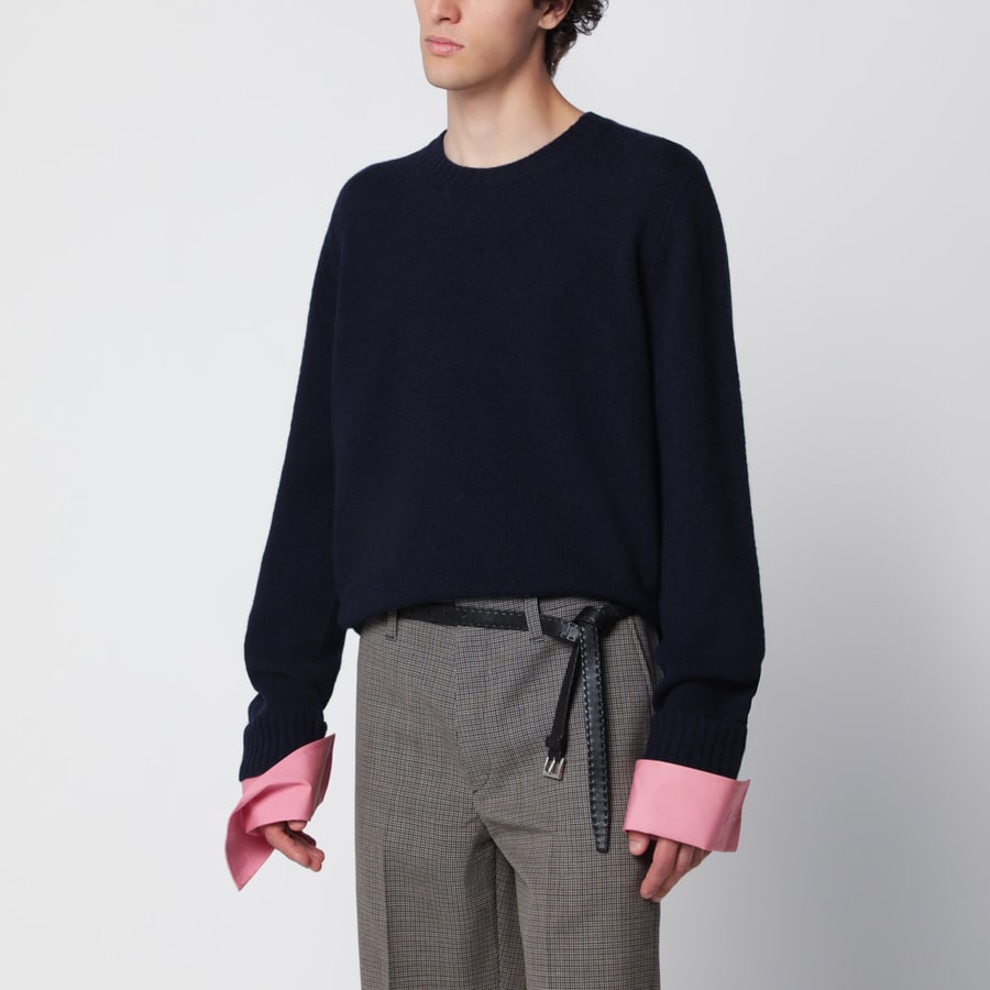 Prada Maglia girocollo blu in lana Shetland