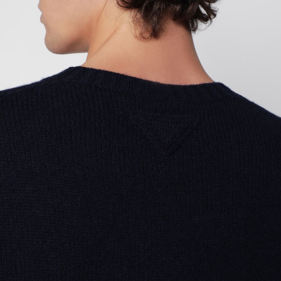 Prada Maglia girocollo blu in lana Shetland, view 4