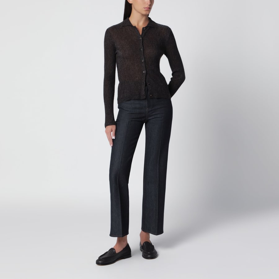 Brunello Cucinelli Cardigan Sparkling color caffè in seta, alpaca e lana, view 2