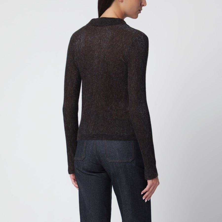 Brunello Cucinelli Cardigan Sparkling color caffè in seta, alpaca e lana, view 3