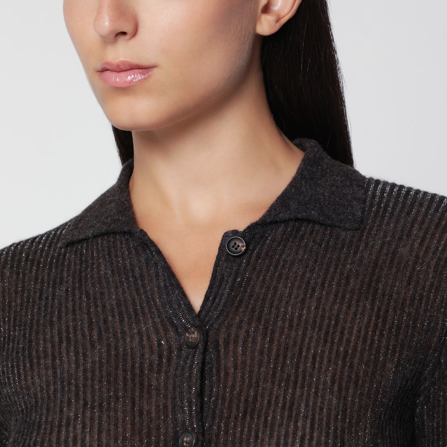 Brunello Cucinelli Cardigan Sparkling color caffè in seta, alpaca e lana, view 4