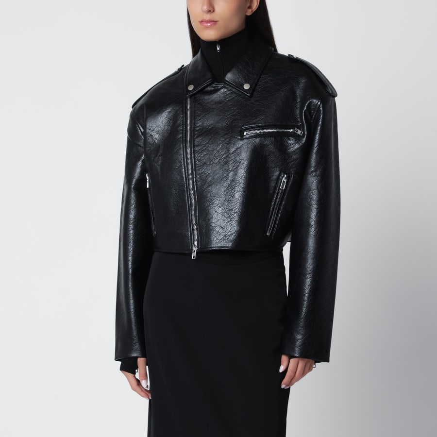 THE FRANKIE SHOP Giacca chiodo cropped nero in ecopelle