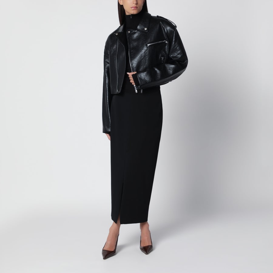 THE FRANKIE SHOP Giacca chiodo cropped nero in ecopelle, view 2