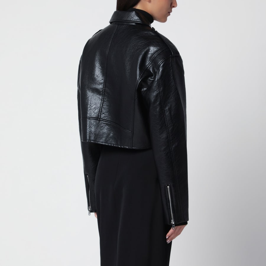 THE FRANKIE SHOP Giacca chiodo cropped nero in ecopelle, view 3
