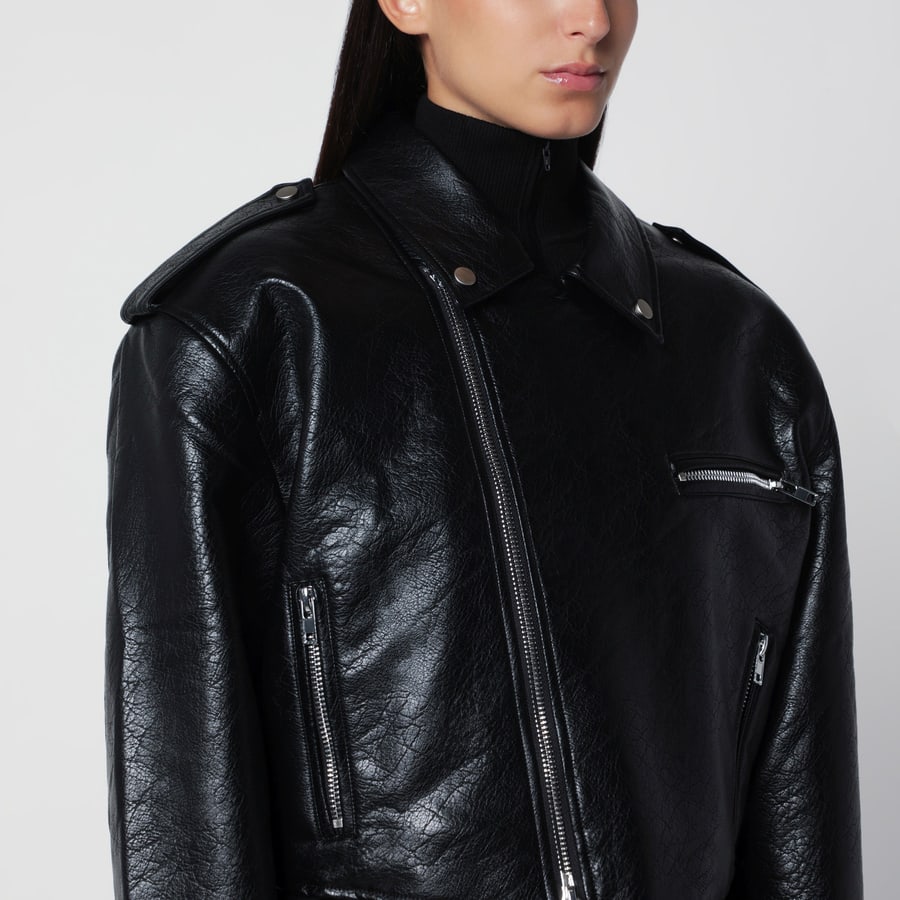 THE FRANKIE SHOP Giacca chiodo cropped nero in ecopelle, view 4