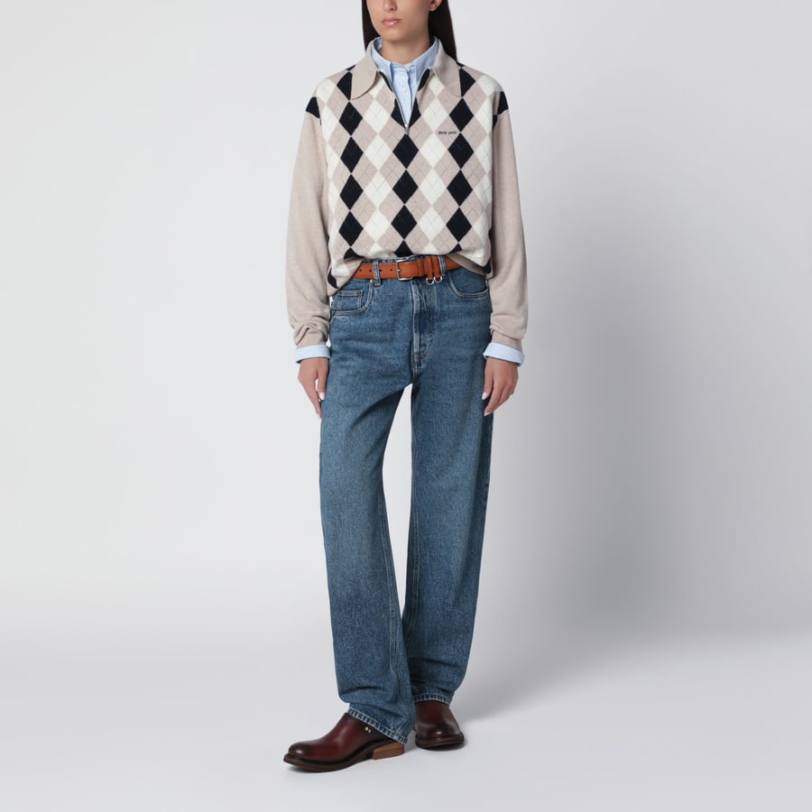 Miu Miu Jeans blu medio con ricamo logo, view 2