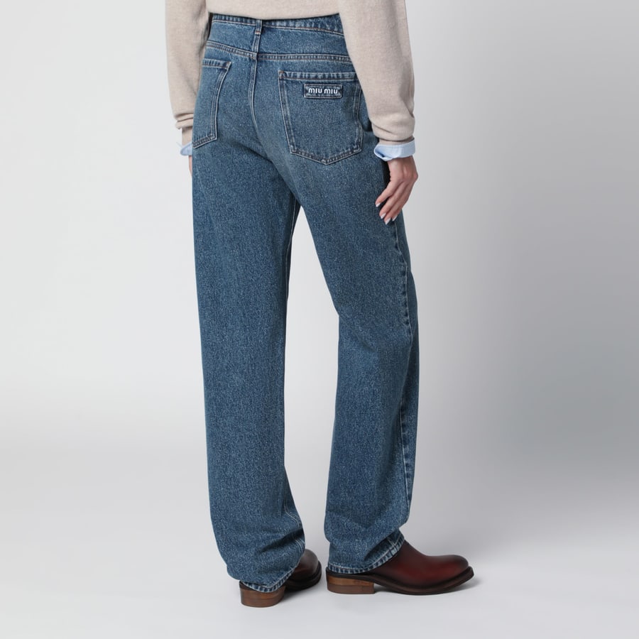 Miu Miu Jeans blu medio con ricamo logo, view 4