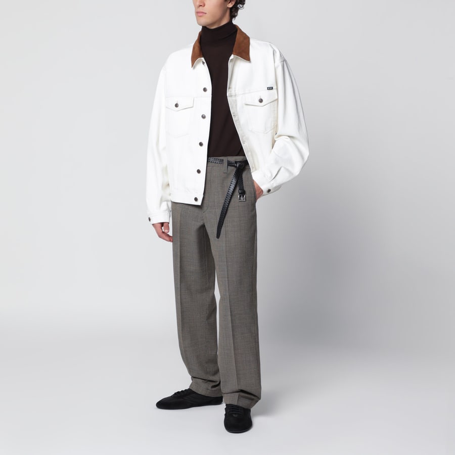 Prada Giubbotto in denim old bianco con dettagli in pelle, view 2