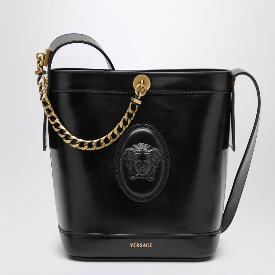 Versace Borsa a secchiello nera in pelle