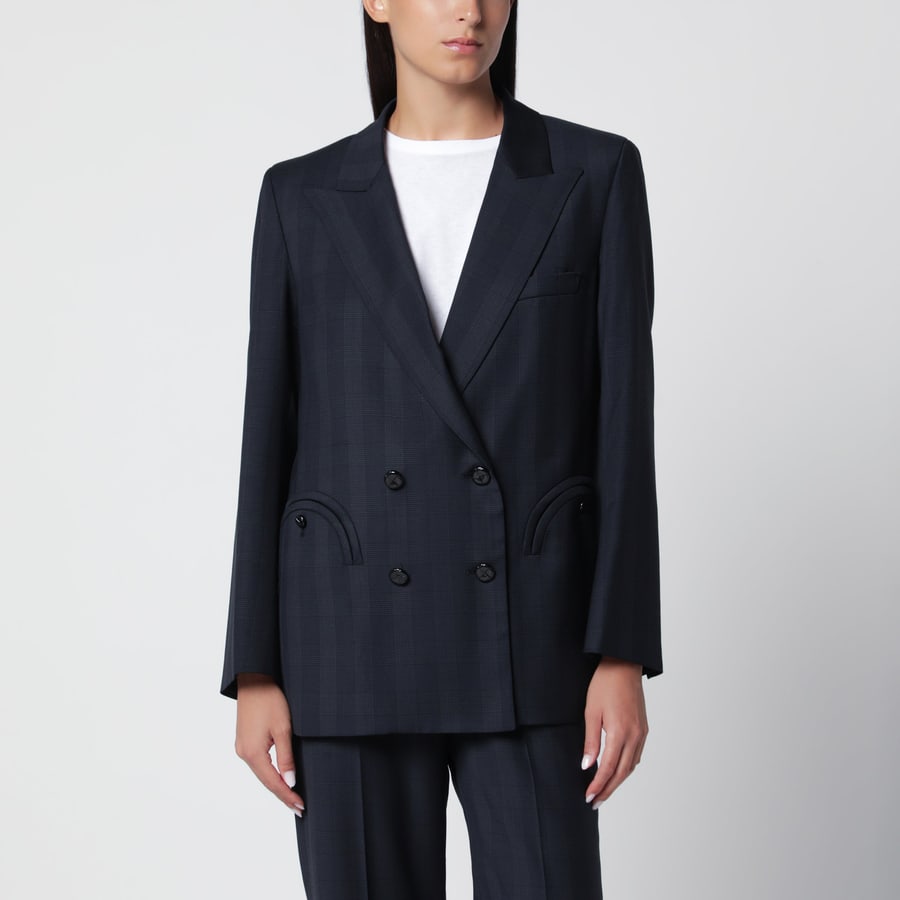 Blazé Milano Giacca doppiopetto blu navy motivo Principe di Galles in lana