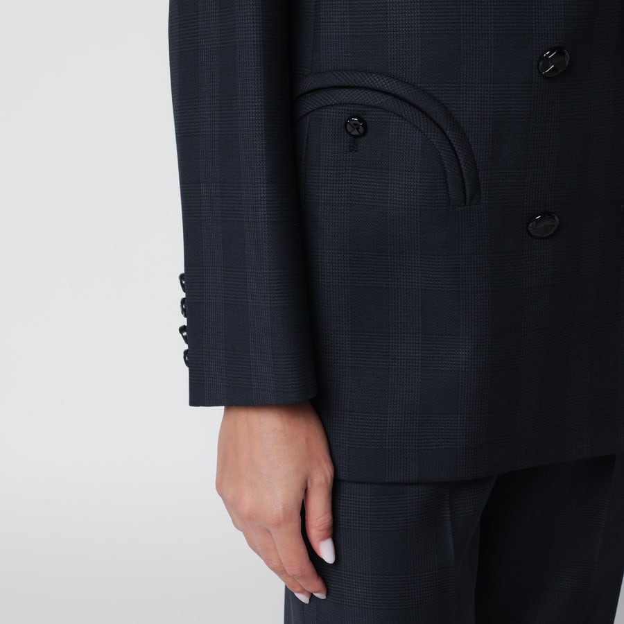 Blazé Milano Giacca doppiopetto blu navy motivo Principe di Galles in lana, view 4