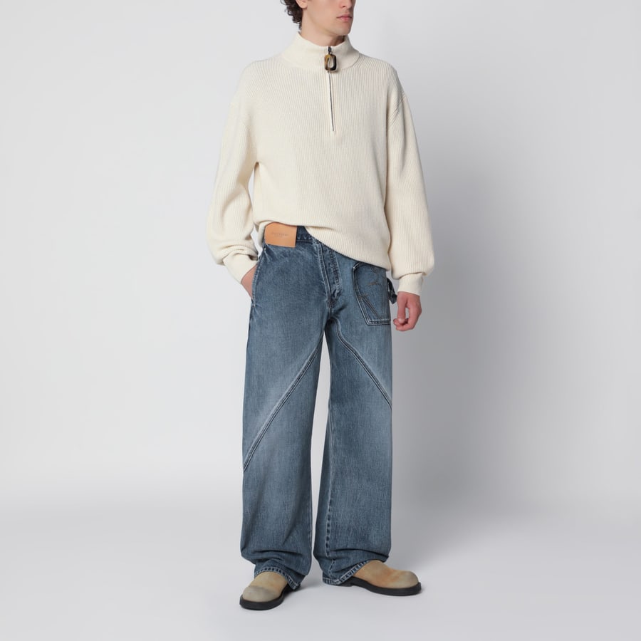 JW Anderson Maglia con mezza zip avorio in misto lana, view 2