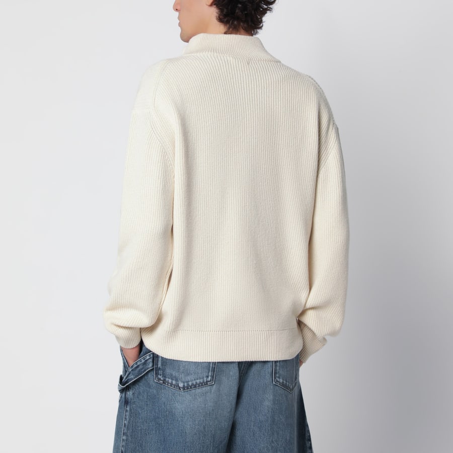 JW Anderson Maglia con mezza zip avorio in misto lana, view 3