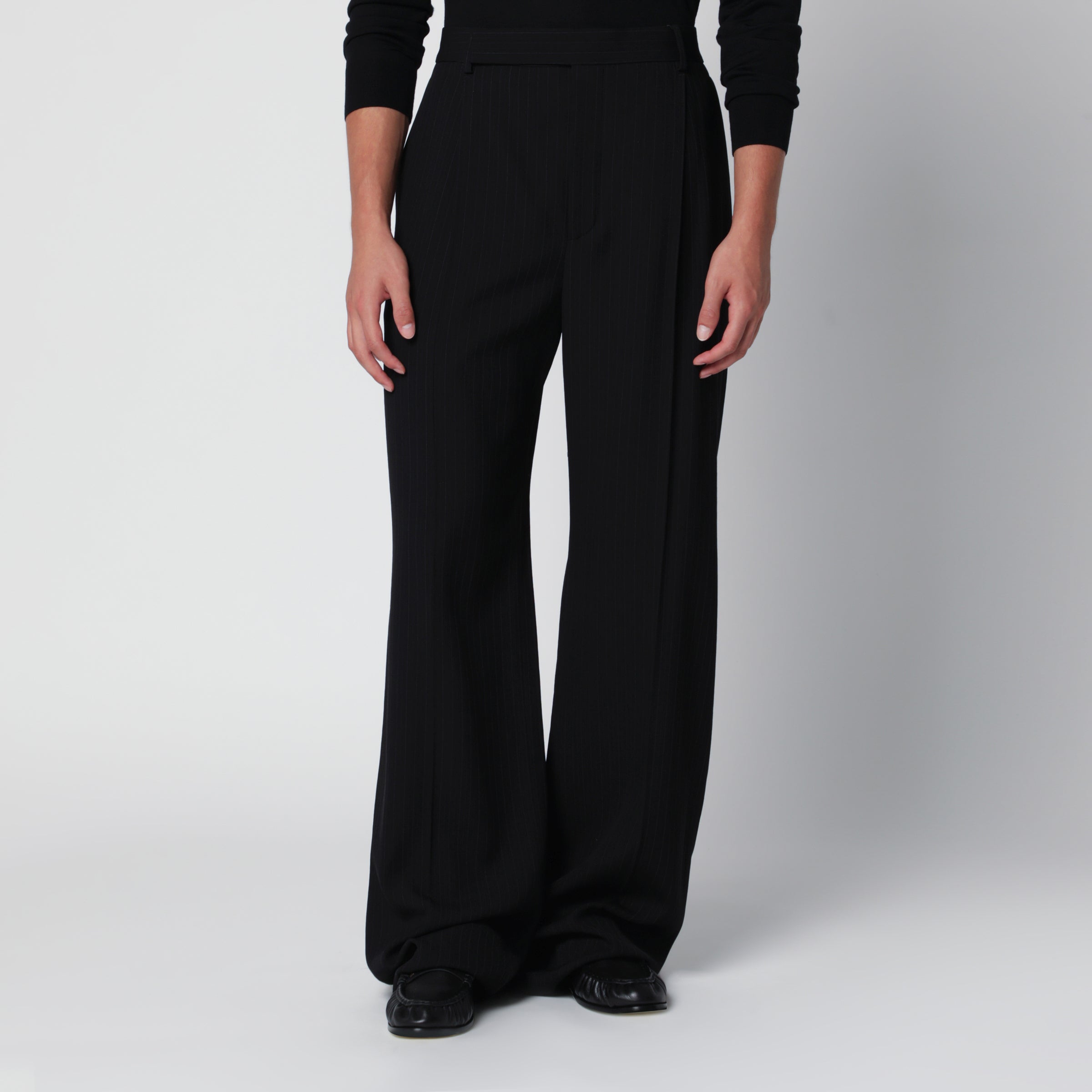 Saint Laurent Pantaloni sartoriali neri motivo gessato
