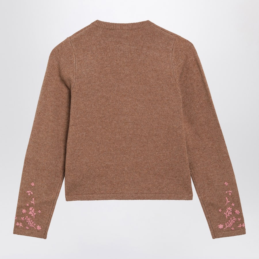 BONPOINT Cardigan beige in misto lana con ricamo fiori, view 2