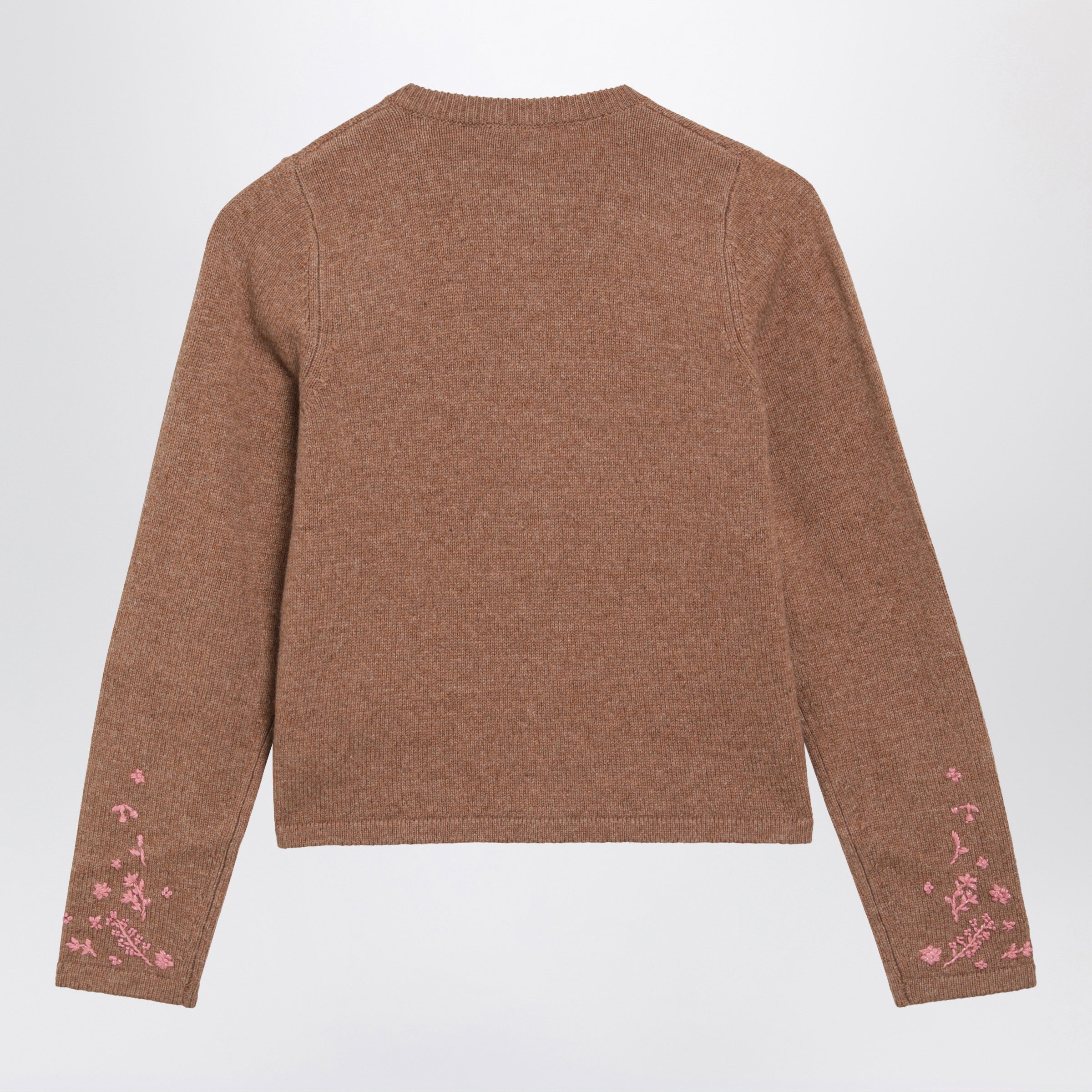 BONPOINT Cardigan beige in misto lana con ricamo fiori, view 2