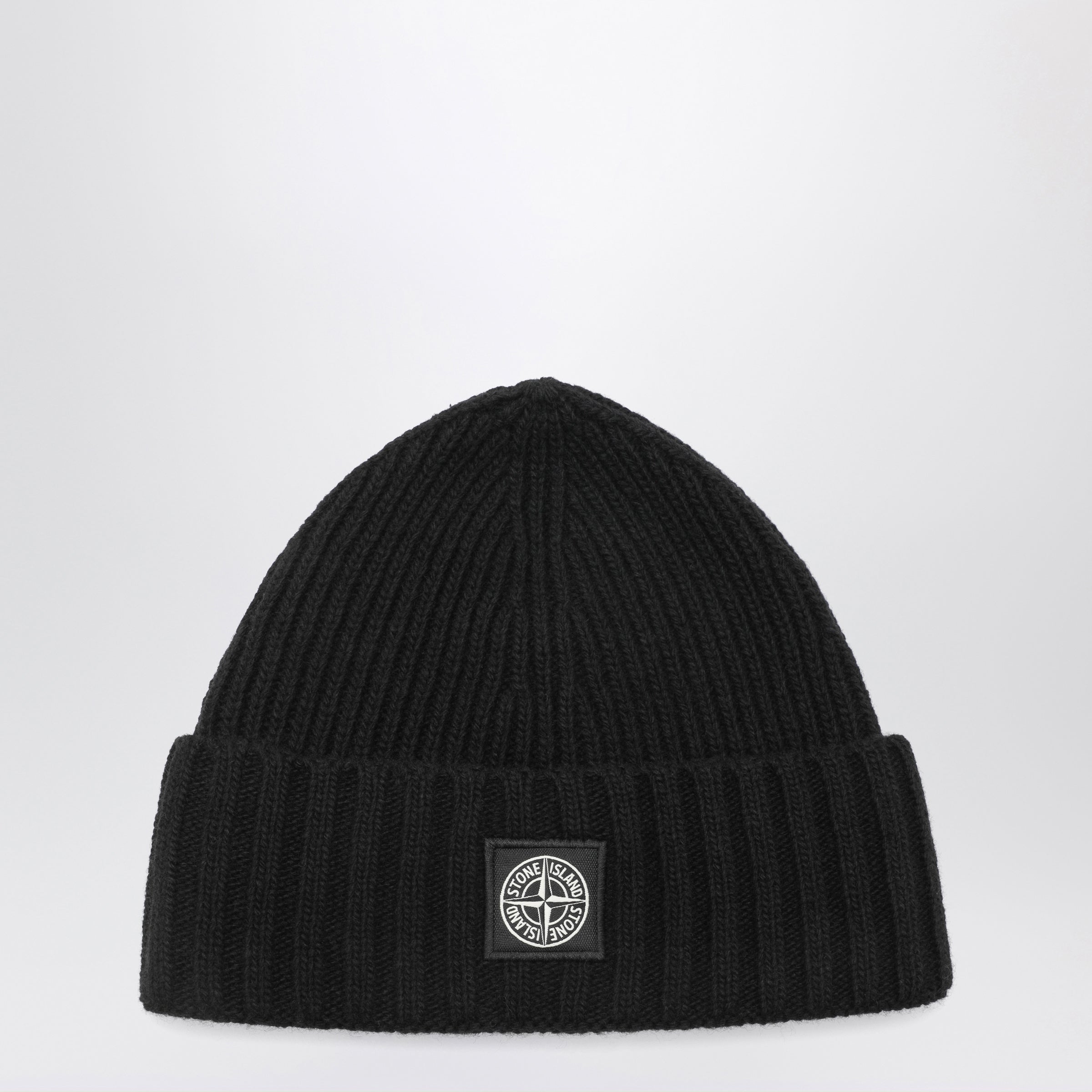 Stone Island Berretto nero in misto lana con patch logo