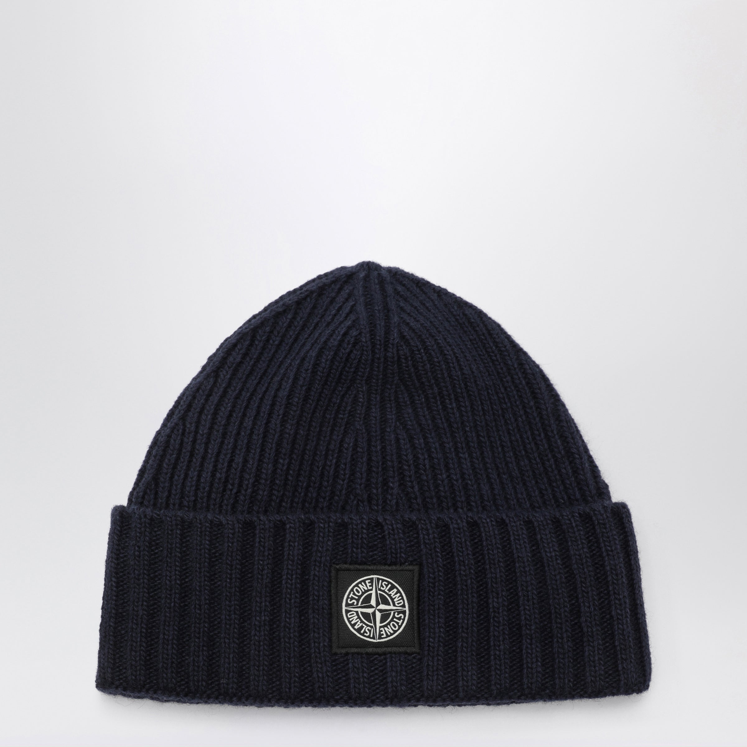 Stone Island Berretto blu navy in misto lana con patch logo