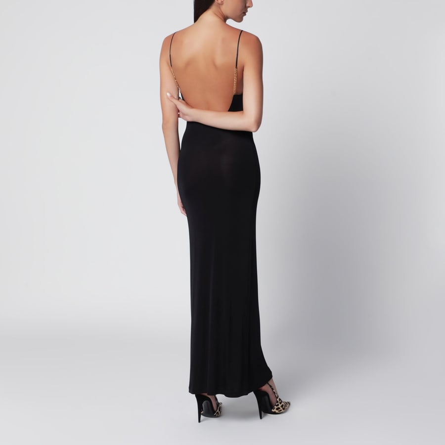Saint Laurent Abito maxi Cassandre nero in viscosa, view 2