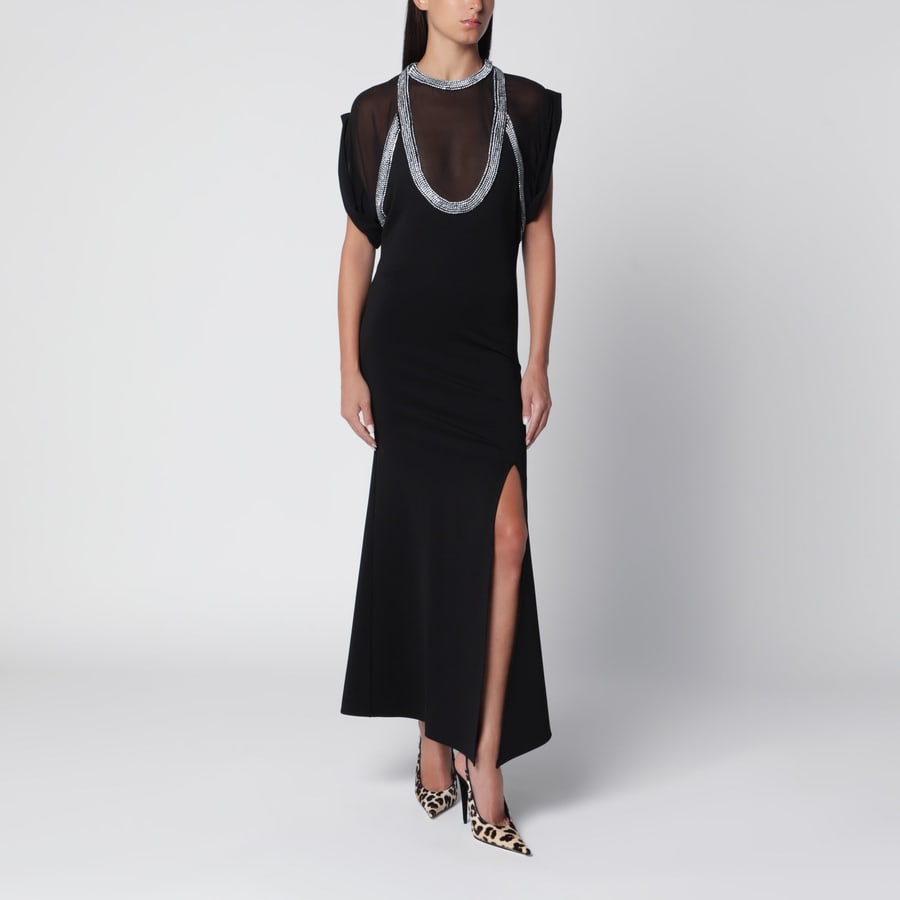 The Attico Abito nero in misto viscosa con strass