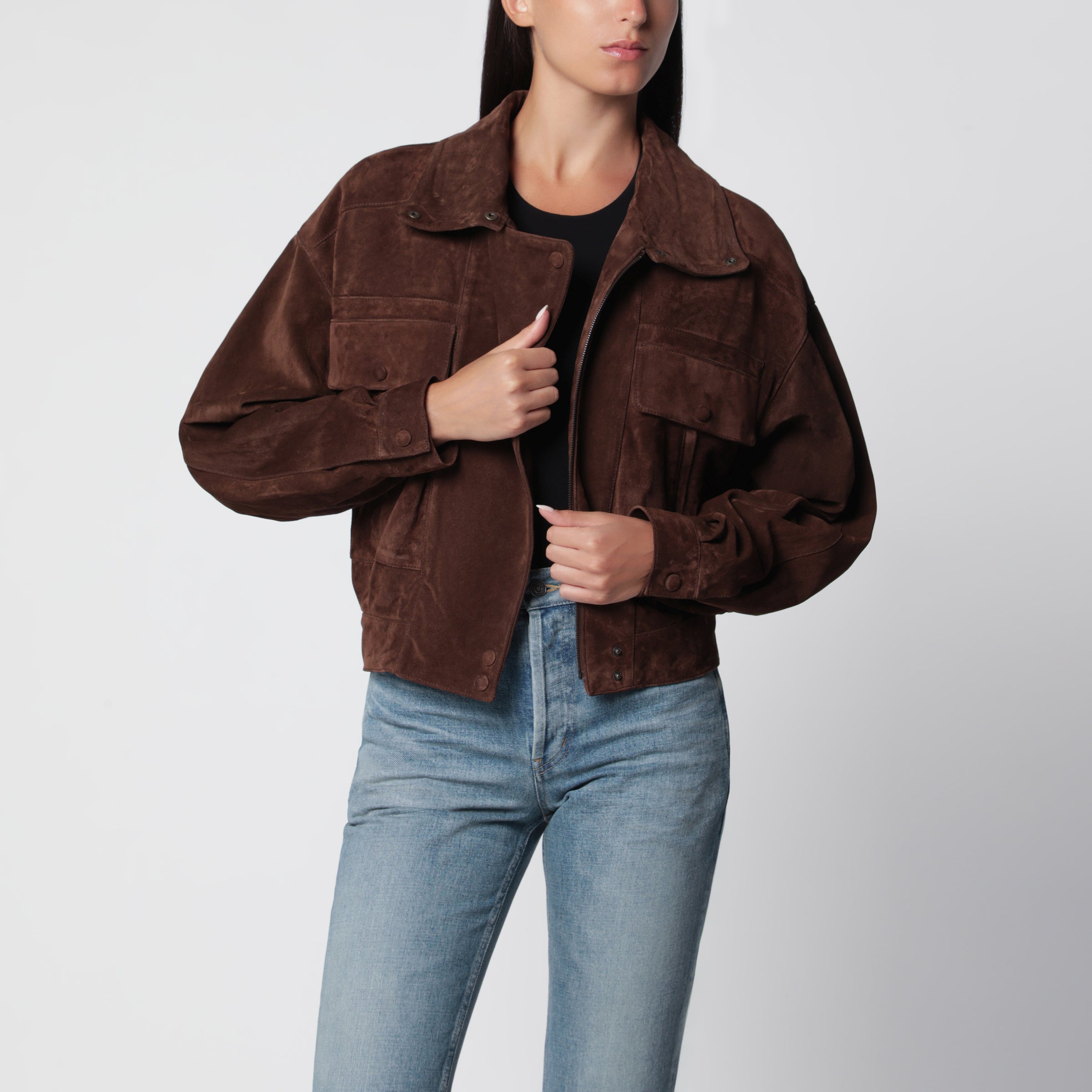 Saint Laurent Giacca in pelle crosta vintage marrone ebano