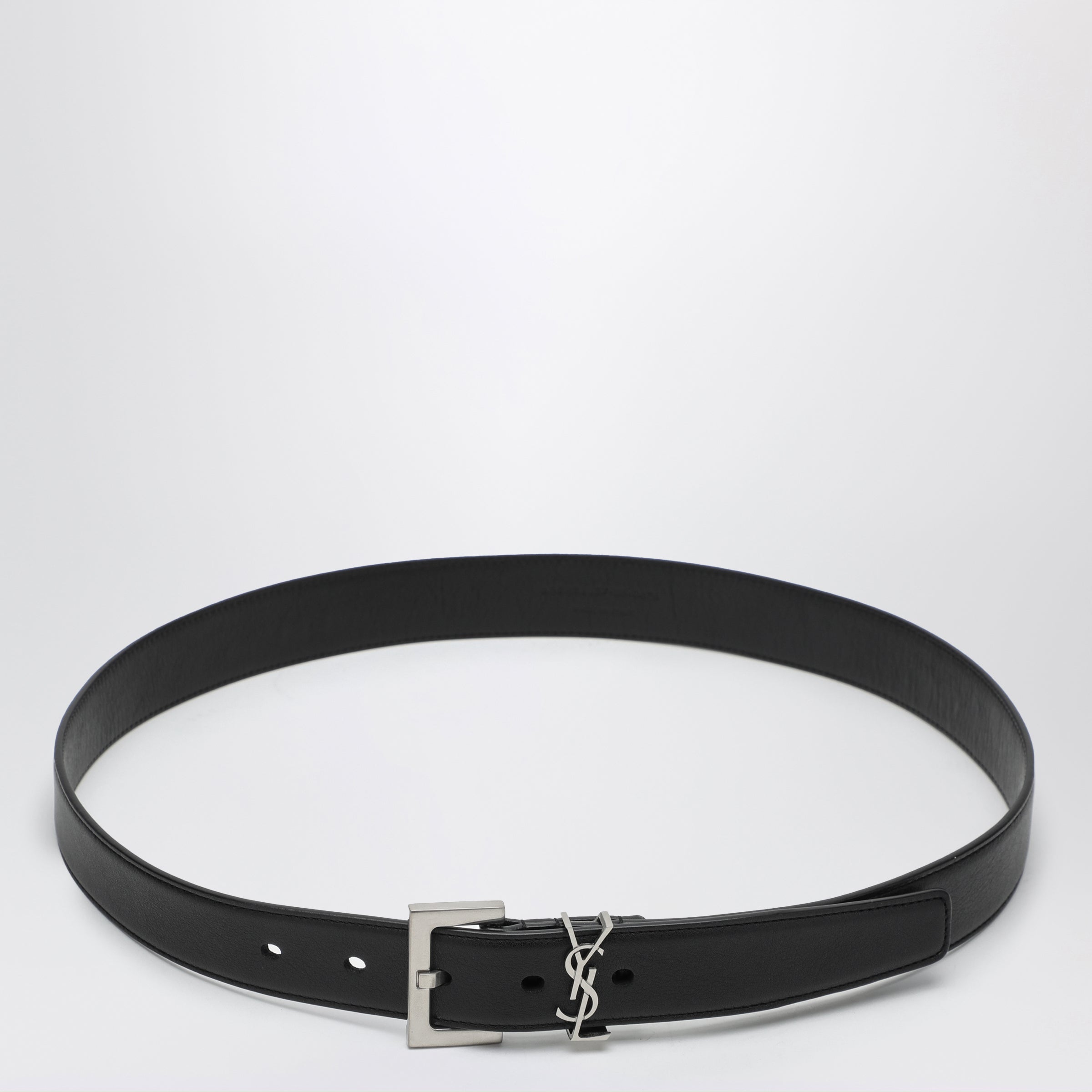 Saint Laurent Cintura Cassandre nera in pelle liscia