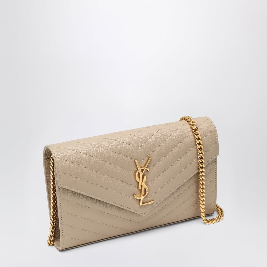 Saint Laurent Pochette con catena Cassandre beige scuro, view 3