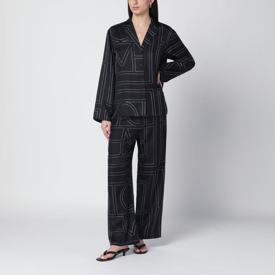 Toteme Camicia pigiama Monogram in seta nera, view 2
