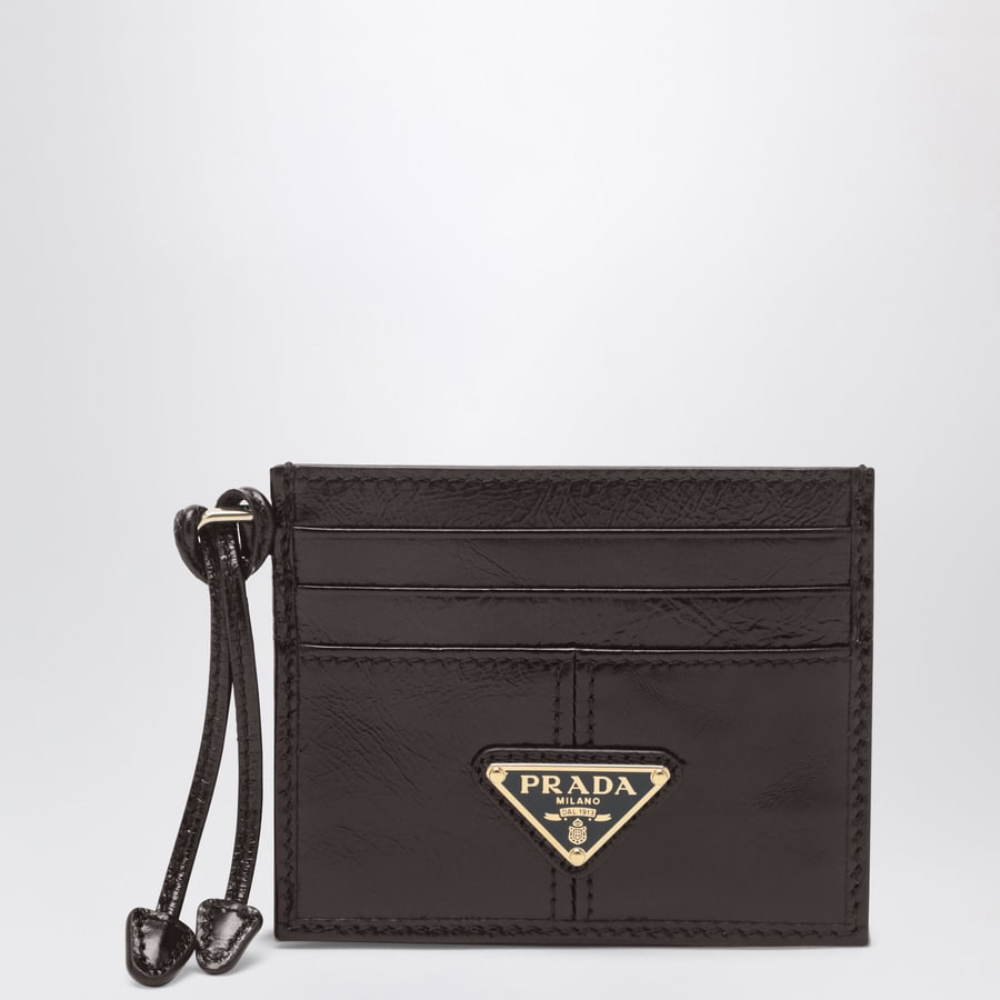 Prada Portacarte in pelle color moro con triangolo logo