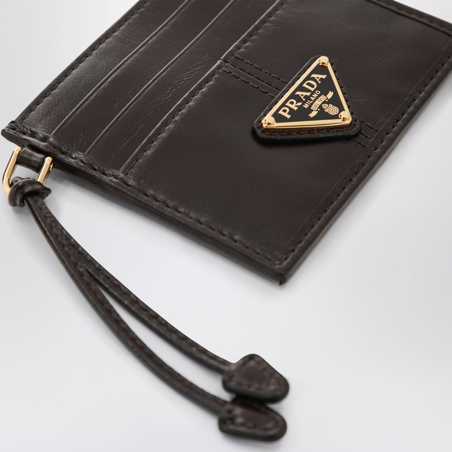 Prada Portacarte in pelle color moro con triangolo logo, view 3