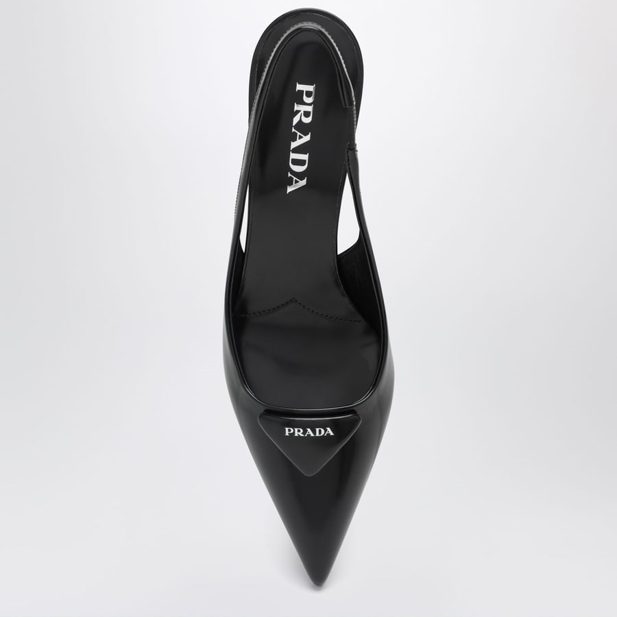 Prada Décolleté slingback nera in pelle spazzolata, view 3