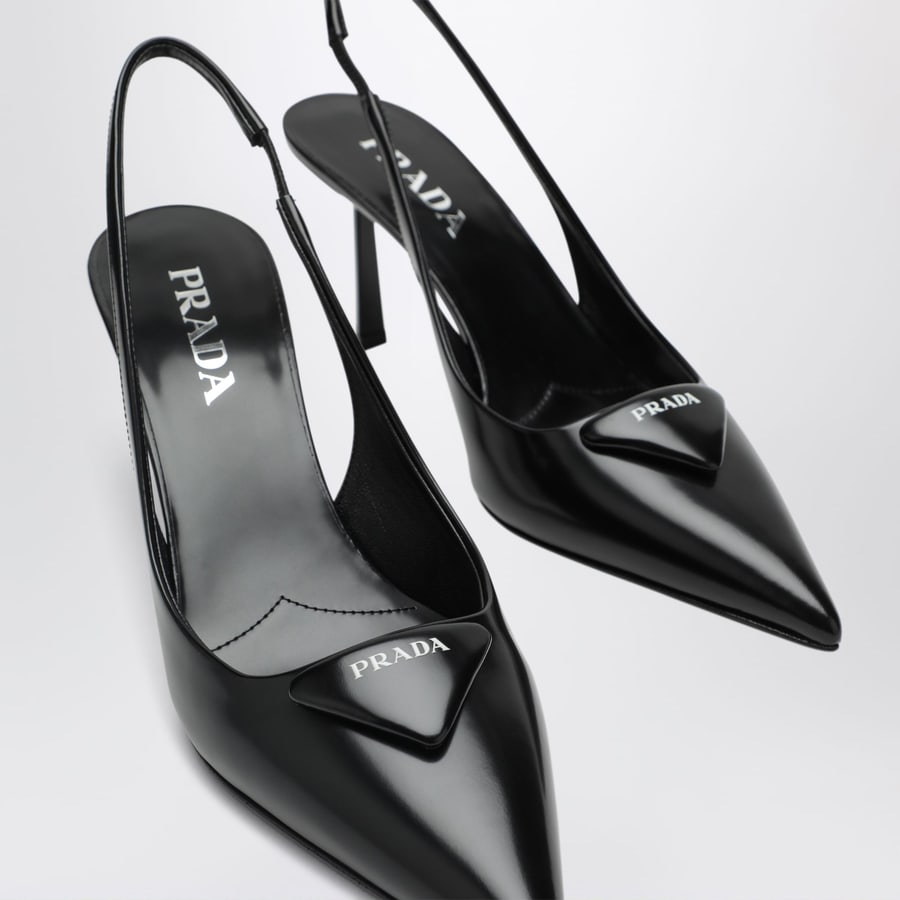 Prada Décolleté slingback nera in pelle spazzolata, view 5