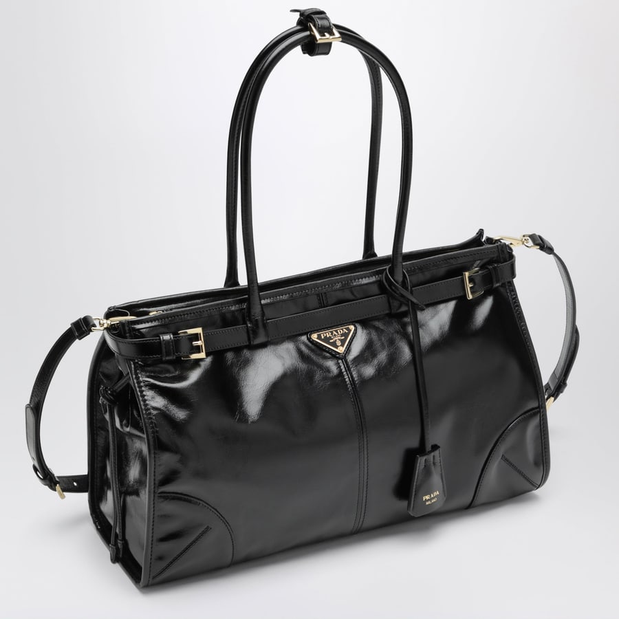 Prada Borsa a mano Bonnie large in pelle di vitello nera, view 3