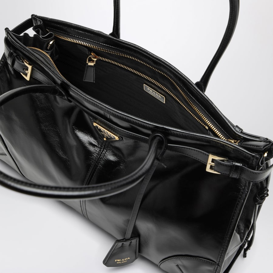 Prada Borsa a mano Bonnie large in pelle di vitello nera, view 5