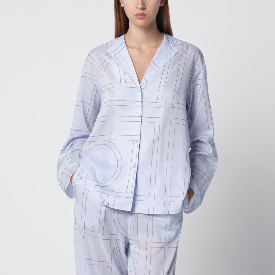 Toteme Camicia pigiama Monogram in misto cotone azzurra