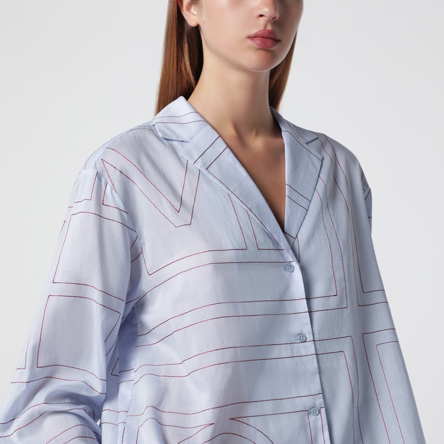 Toteme Camicia pigiama Monogram in misto cotone azzurra, view 4