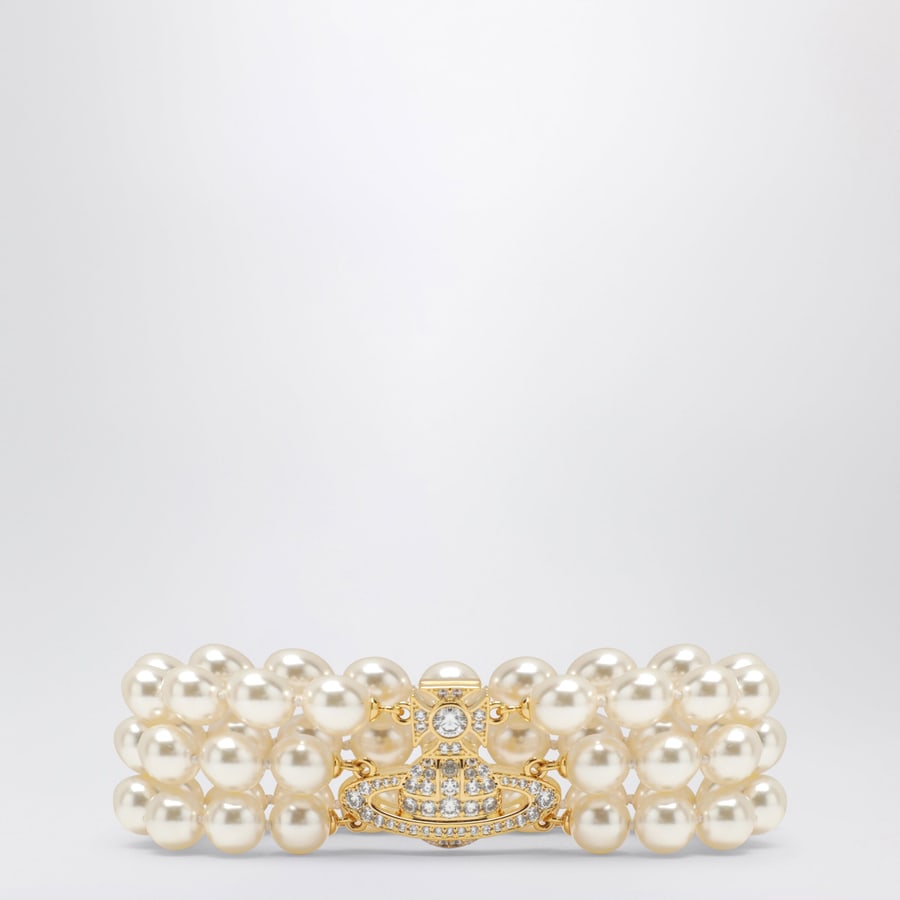 Vivienne Westwood Bracciale Orb oro a tre giri con perle