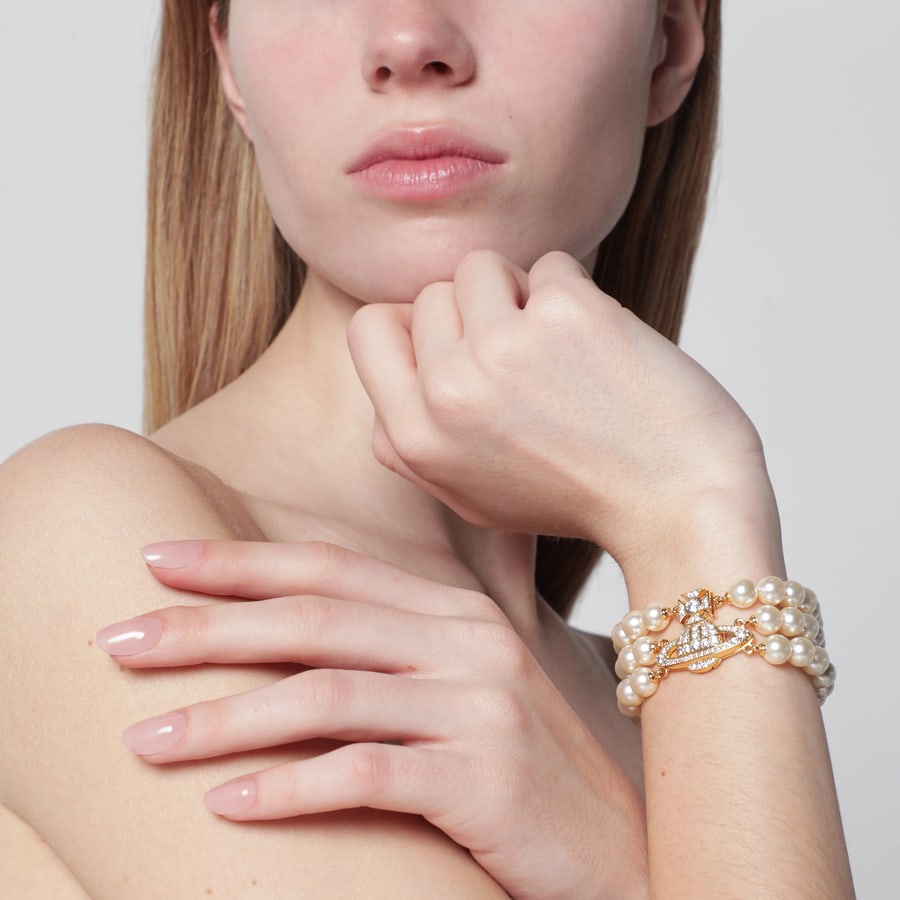 Vivienne Westwood Bracciale Orb oro a tre giri con perle, view 2