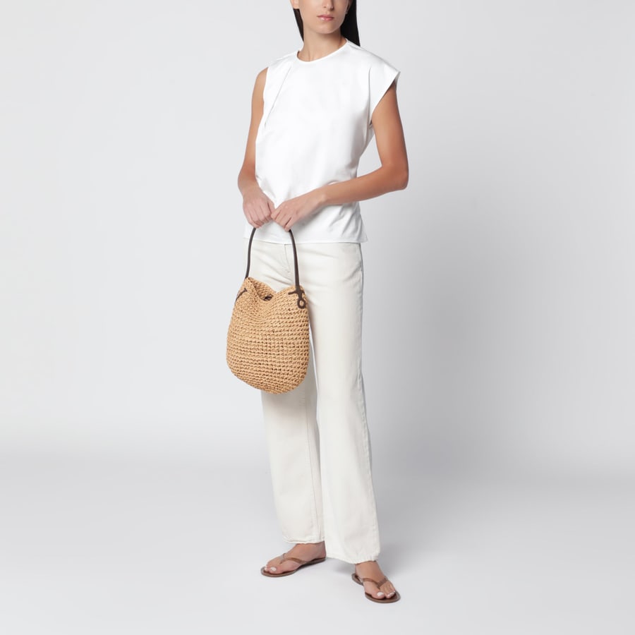JW Anderson Top avorio in cotone con fascia da annodare sul retro, view 2