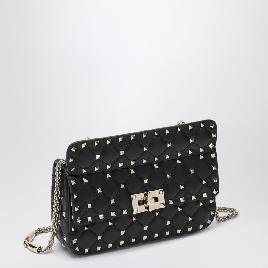 Valentino Garavani Borsa a mano mini Rockstud Spike in pelle nera, view 3