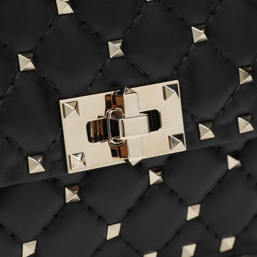 Valentino Garavani Borsa a mano mini Rockstud Spike in pelle nera, view 6