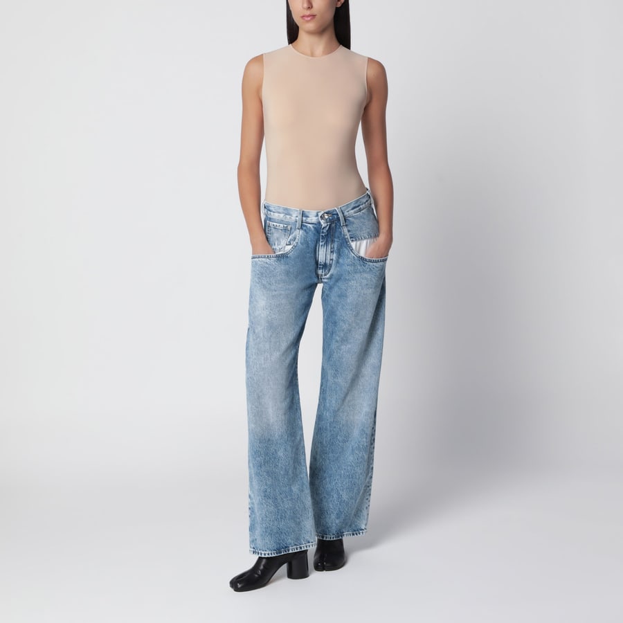 Maison Margiela Jeans blu chiaro slavato con tasche con inserto a contrasto, view 2