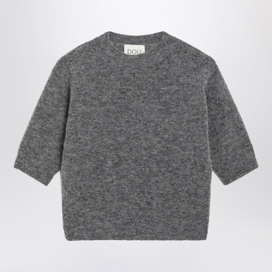 DOUUOD Maglione a maniche corte grigio in misto alpaca